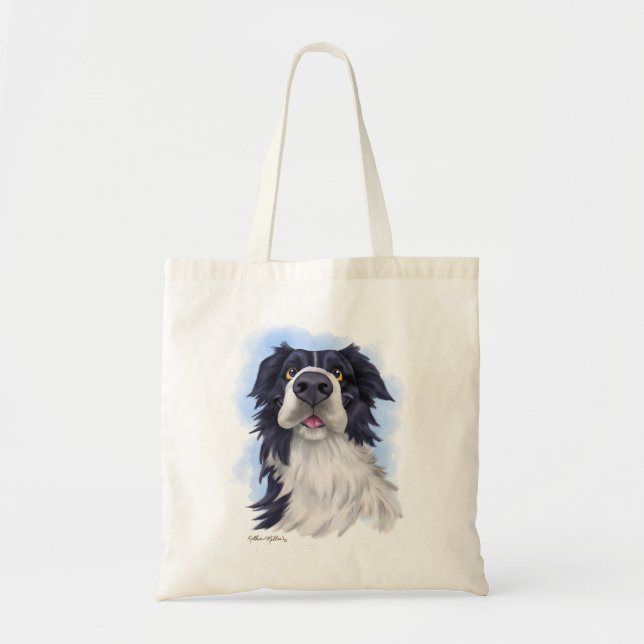 Bolso De Tela Fun Boarder Collie Cartoon  (Frente)