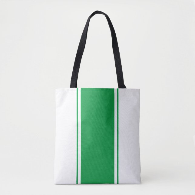 Bolso De Tela Fun Bright Kelly Green White Sports Stripes de Car (Anverso)