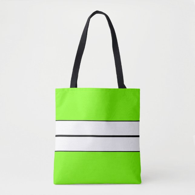 Bolso De Tela Fun Bright Lime Green Black Carreras Strips (Anverso)