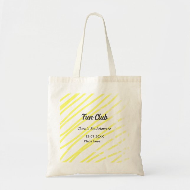 Bolso De Tela Fun Club bachelorette party yellow lines backgroun (Frente)
