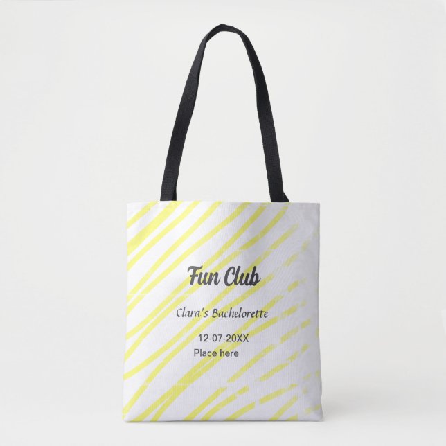 Bolso De Tela Fun Club bachelorette party yellow lines backgroun (Anverso)