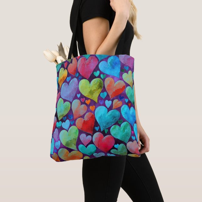 Bolso De Tela Fun Heart Pattern Blue Mix (Detalle)