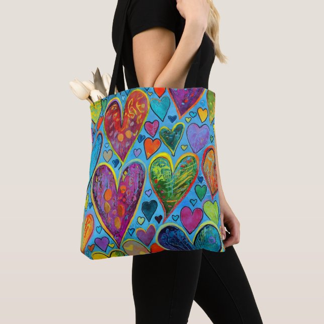 Bolso De Tela Fun Heart Pattern Blue Mix (Detalle)