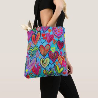 Bolso De Tela Fun Heart Pattern Blue Mix
