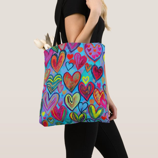 Bolso De Tela Fun Heart Pattern Blue Mix (Detalle)