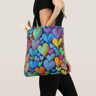 Bolso De Tela Fun Heart Pattern Blue Mix