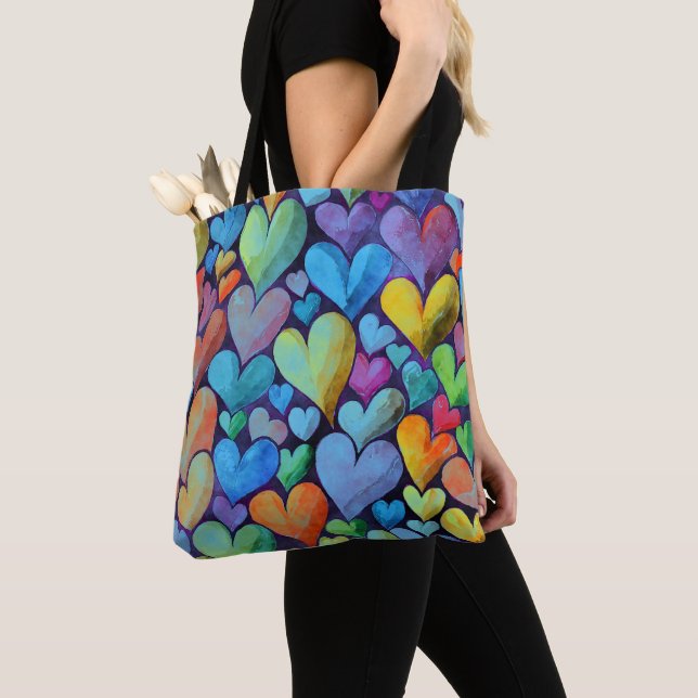 Bolso De Tela Fun Heart Pattern Blue Mix (Detalle)