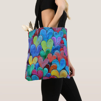 Bolso De Tela Fun Heart Pattern Blue Mix
