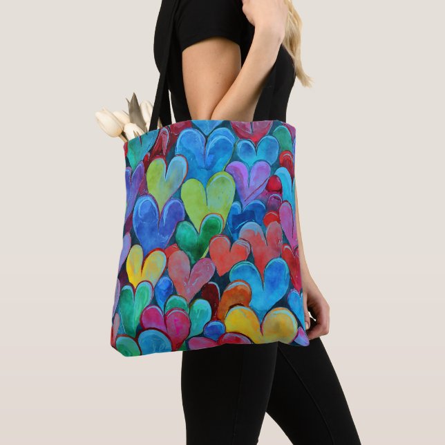 Bolso De Tela Fun Heart Pattern Blue Mix (Detalle)