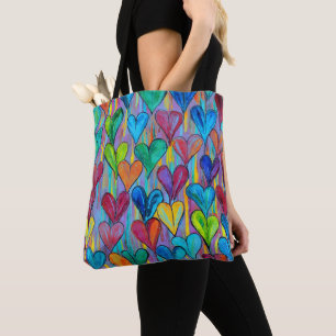 Bolso De Tela Fun Heart Pattern Blue Mix