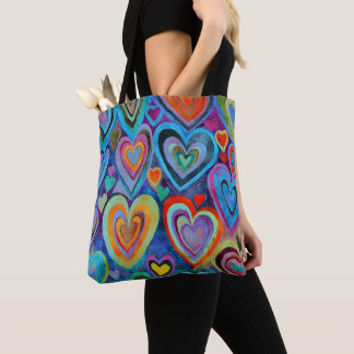 Bolso De Tela Fun Heart Pattern Blue Mix