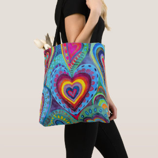 Bolso De Tela Fun Heart Pattern Blue Mix
