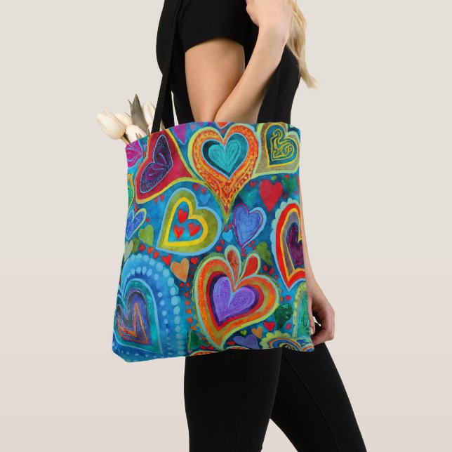Bolso De Tela Fun Heart Pattern Blue Mix (Detalle)