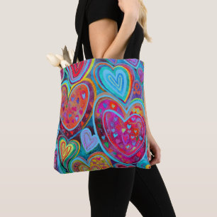 Bolso De Tela Fun Heart Pattern Blue Mix