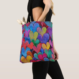 Bolso De Tela Fun Heart Pattern Purple Mix
