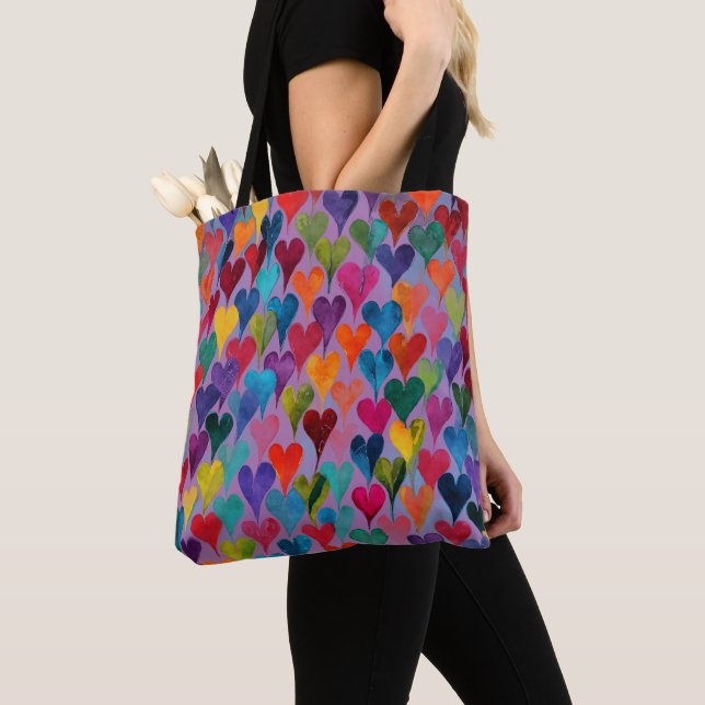 Bolso De Tela Fun Heart Pattern Purple Mix (Detalle)