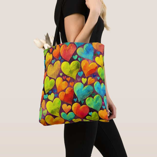 Bolso De Tela Fun Heart Pattern Yellow Mix (Detalle)