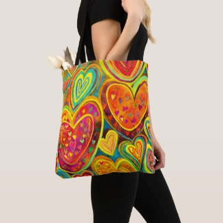 Bolso De Tela Fun Heart Pattern Yellow Mix