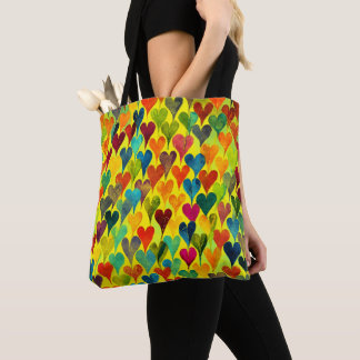 Bolso De Tela Fun Heart Pattern Yellow Mix