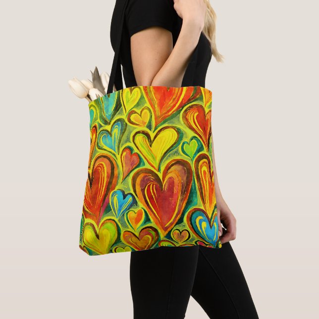 Bolso De Tela Fun Heart Pattern Yellow Mix (Detalle)