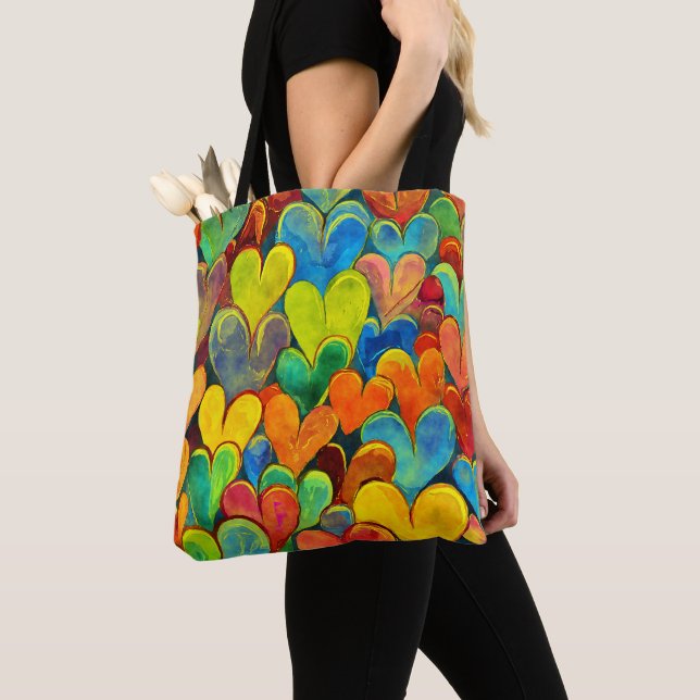 Bolso De Tela Fun Heart Pattern Yellow Mix (Detalle)