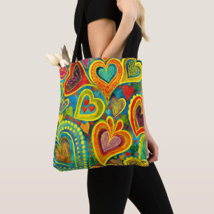Bolso De Tela Fun Heart Pattern Yellow Mix