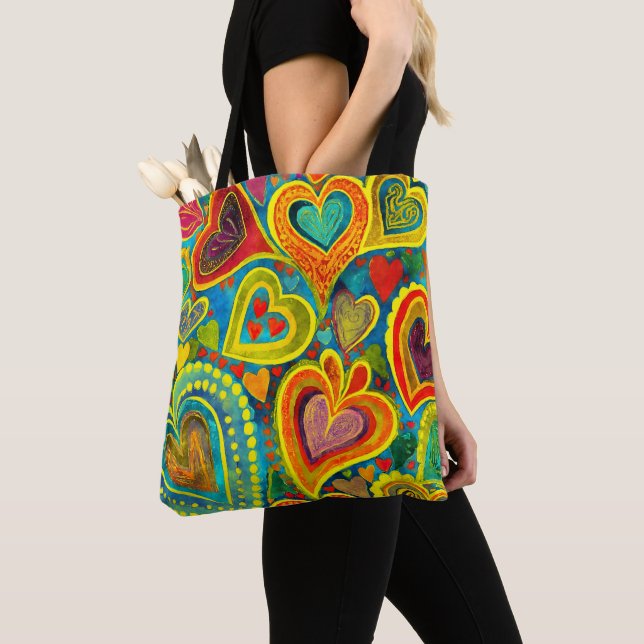 Bolso De Tela Fun Heart Pattern Yellow Mix (Detalle)
