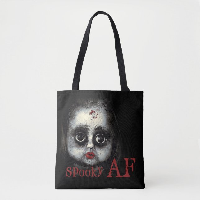 Bolso De Tela Fun Spooky AF Gótico espeluznante Doll Face Hallow (Anverso)