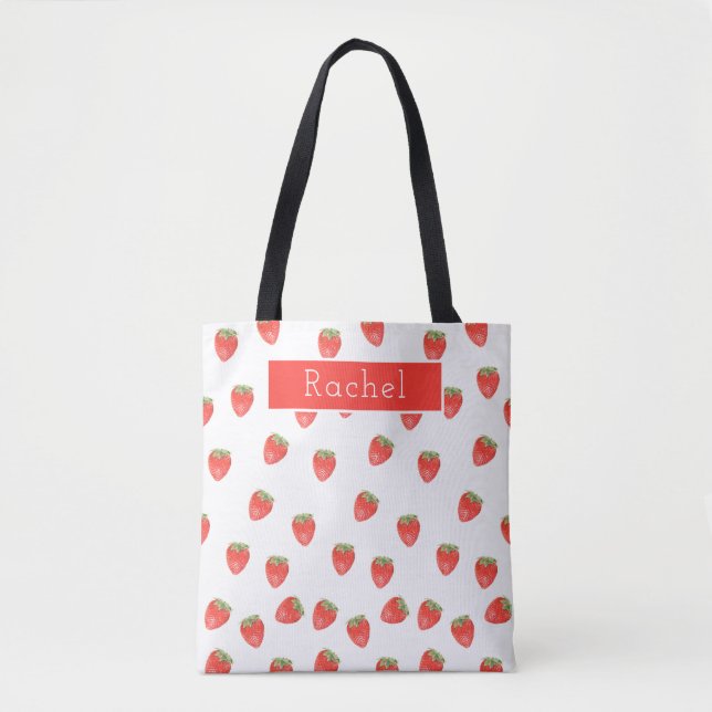 Bolso De Tela Fun Strawberry Personalized Name (Anverso)