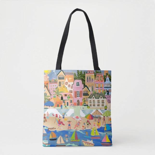 Bolso De Tela Fun Sunny Beach Town Happy Vacation Tourist (Anverso)