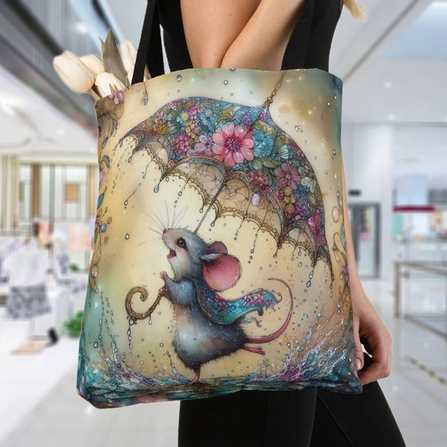 Bolso De Tela Fun Whimsical April Showers Cuerdo Mouse (Subido por el creador)