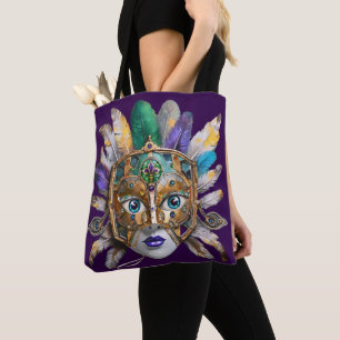 Bolso De Tela Fúnela de Mardi Gras y máscara Metalizado