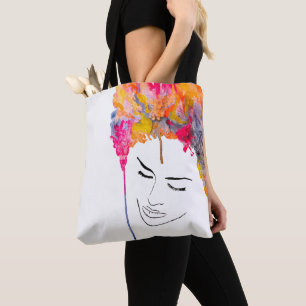 Bolso De Tela Funky arte de una dama de arcoiris colorida
