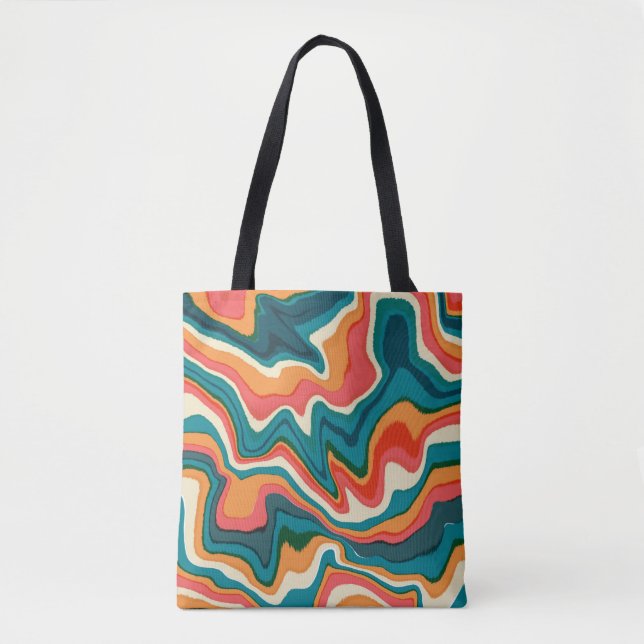 Bolso De Tela Funky Retro Colorido Artsy Marble Swirl Ebru (Anverso)