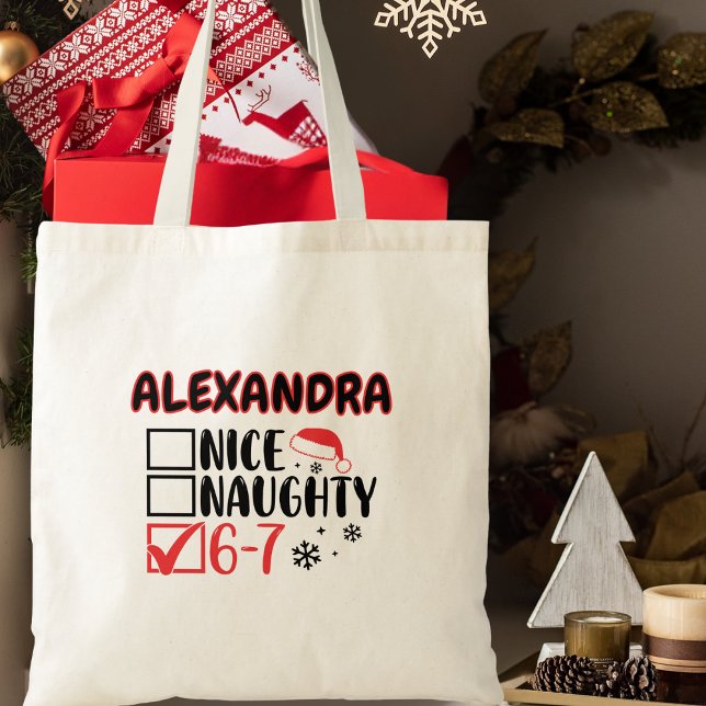 Bolso De Tela Funny 6-7 Christmas Checklist Custom Name (Subido por el creador)