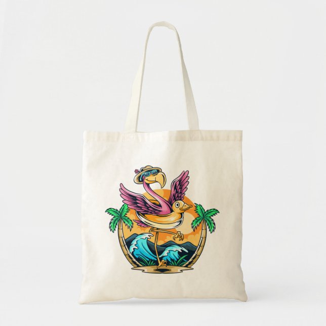 Bolso De Tela Funny Beach Tropical Flamingo Tote Bag (Frente)