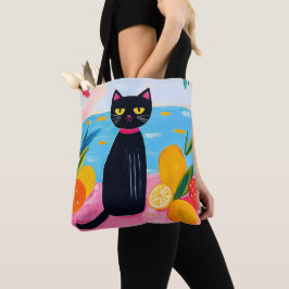 Bolso De Tela Funny Black Cat Fresh Fruit and Sea