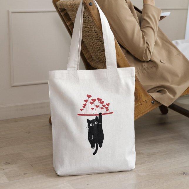 Bolso De Tela Funny Black Cat Hanging Out Valentine's Day (Subido por el creador)