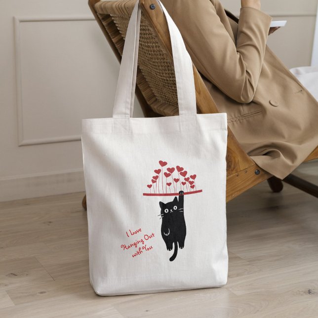 Bolso De Tela Funny Black Cat Hanging Out Valentine's Day (Subido por el creador)