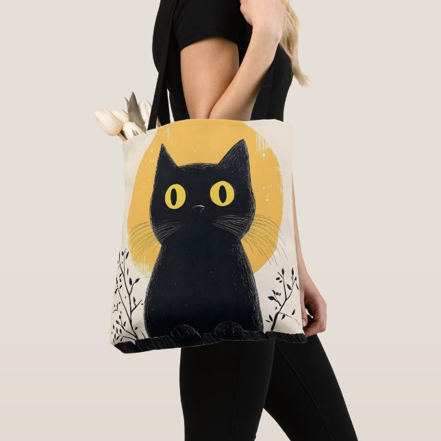 Bolso De Tela Funny Black cat with Full Moon (Detalle)