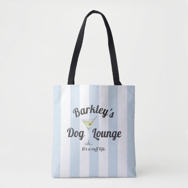 Bolso De Tela Funny Blue Stripes Personalized Dog Lounge (Anverso)