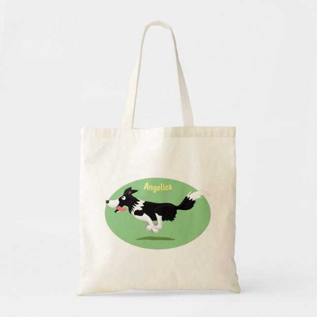 Bolso De Tela Funny Border Collie perro corriendo personalizado (Frente)