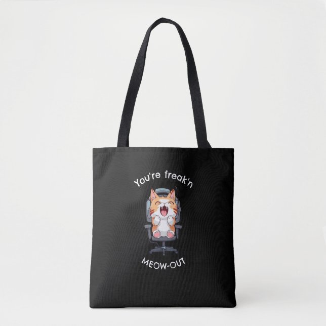 Bolso De Tela Funny Cat Freak'n Meow Out (Anverso)