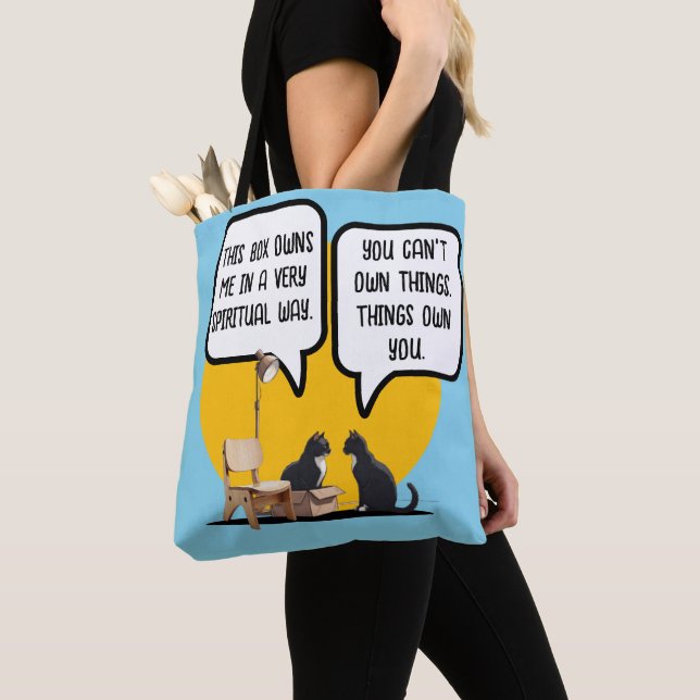 Bolso De Tela Funny Cat Materialism Philosophy Quote (Detalle)