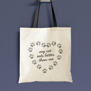 Bolso De Tela Funny Cat Paw Print Heart Quote Mascota Tote Bag