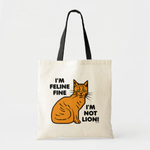 Bolso De Tela Funny Cat Pun Naranja Feline Fine Kitty