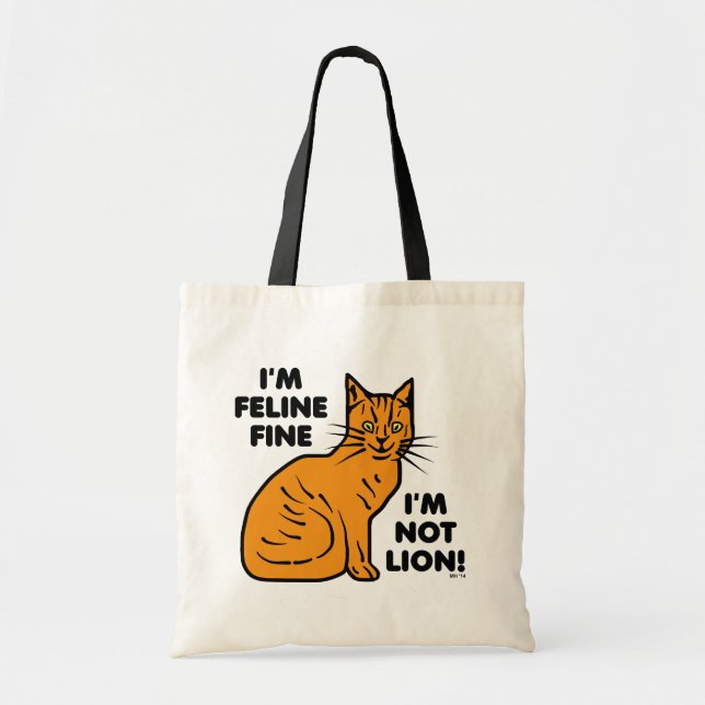 Bolso De Tela Funny Cat Pun Naranja Feline Fine Kitty (Frente)