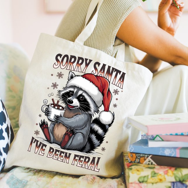 Bolso De Tela Funny Christmas Raccoon Tote Bag (Personalize this cute funny Christmas Raccoon tote bag. )