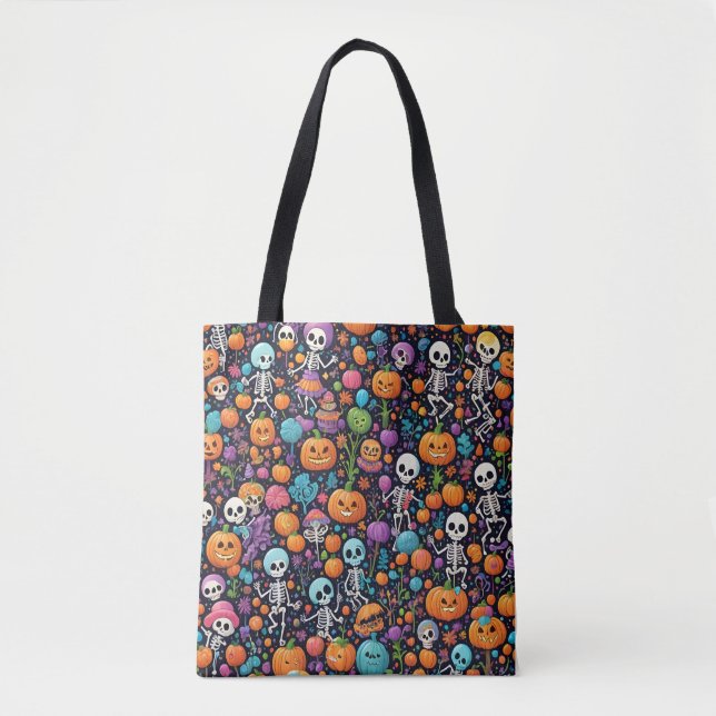 Bolso De Tela Funny Dancing Skeletons Tote Halloween (Anverso)