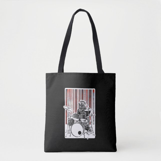 Bolso De Tela Funny Drummer Bear Tambor Tocando Punk Rock Drummi (Anverso)